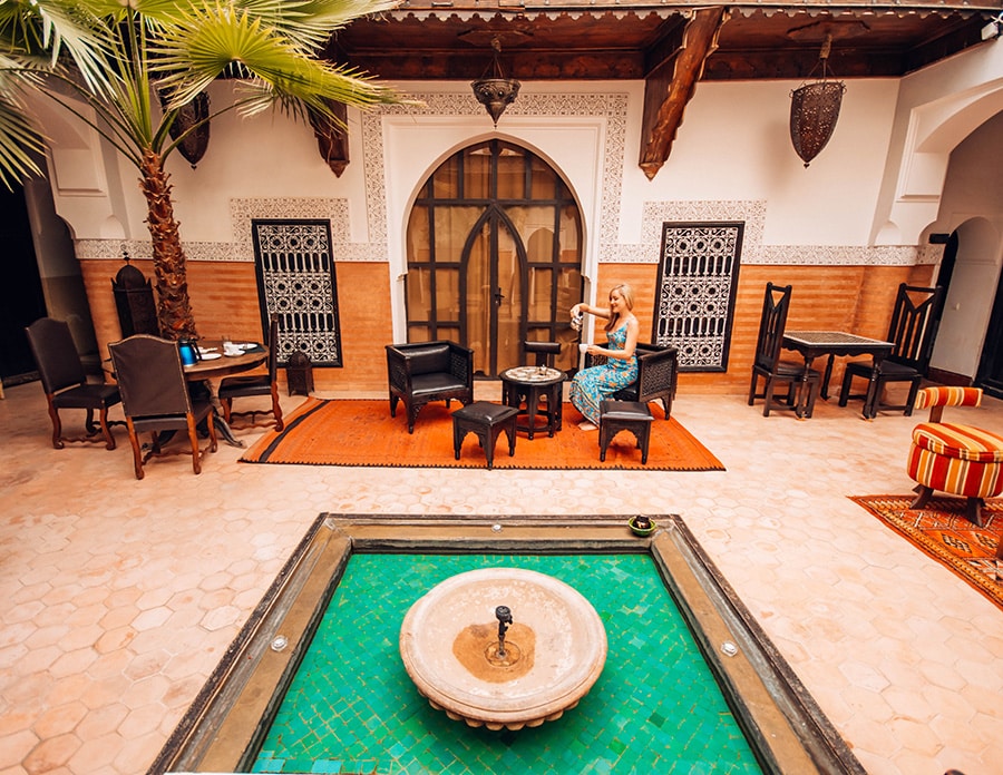 Pouring a cup of mint tea in a Marrakech riad