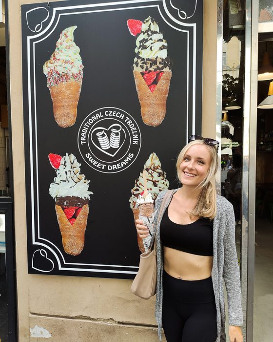 Eating a Trdlenik in Prague