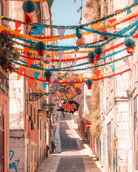 Colourful streets of the Bairro Alto District of Lisbon