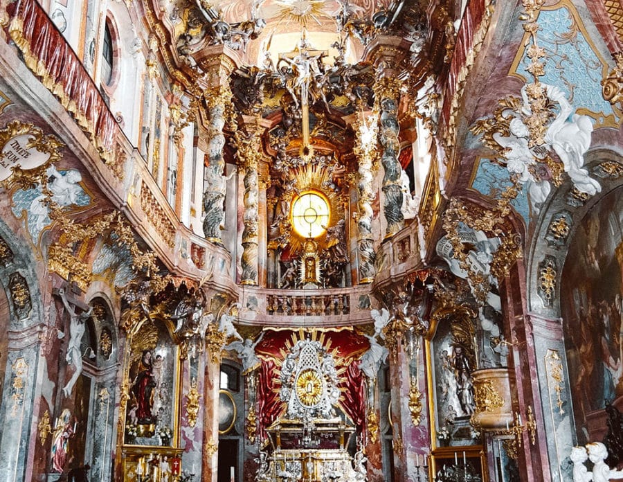 The beautiful interior of the Asamkirche in Munich