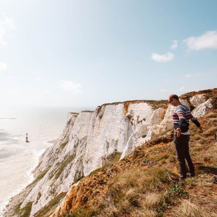 Standing on the edge of the Beachy Head Cliffs