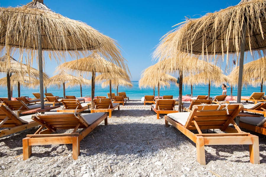 Rent a cheap beach chair for the day at Borsh beach in Albania