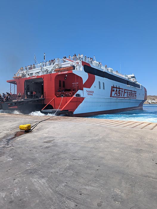 Taking the ferry in Paros, Greece