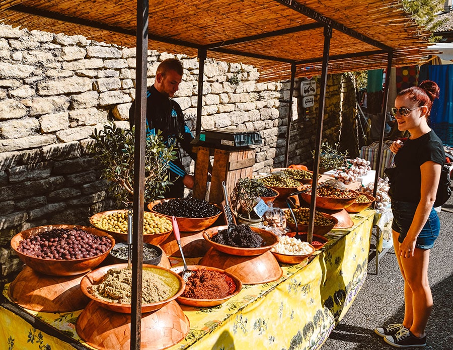 Shopping for olives at Gordes market
