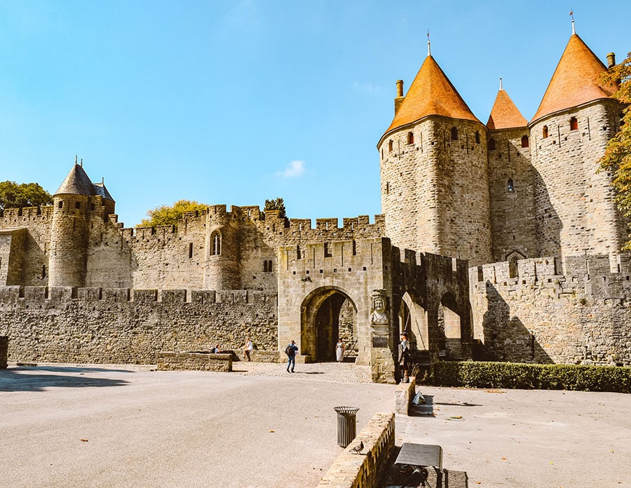 Entering the medieval village of Carcassonne