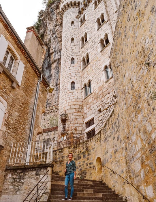 Walking up the 216 of the Grand Escalier in Rocamadour