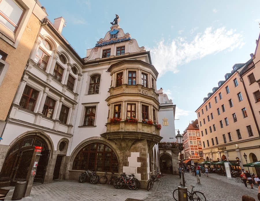 A view of the outside of the Hofbrauhaus in Munich