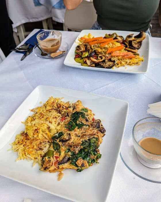 Eating brunch at Marini, Saranda