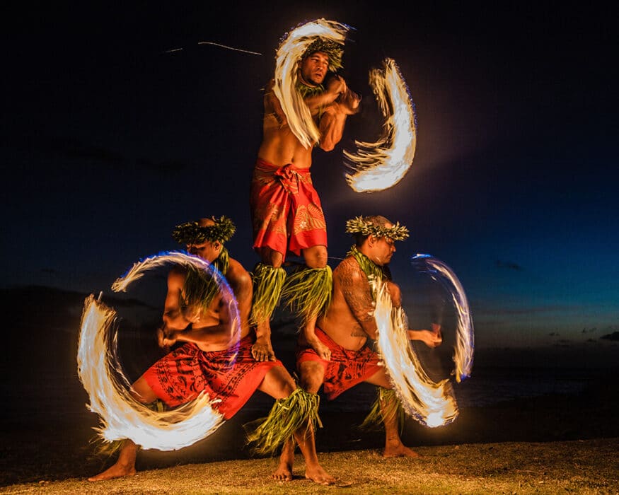 Traditional fire twirlers at a Hawaiian Luau - Maui Bucket List