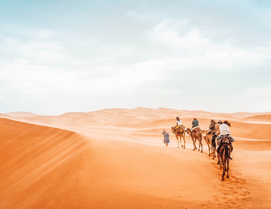Camel riding in the Merzouga Desert, Morocco