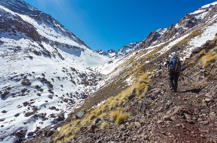 hikers on mount toubkal, morocco