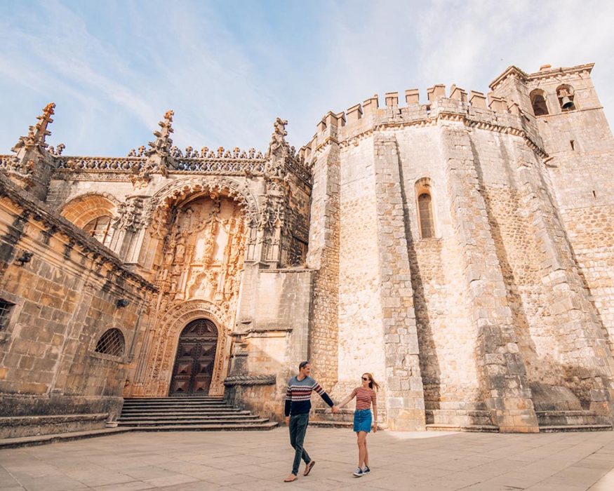 Walking the Pegoes Aqueduct at sunset in Tomar, Portugal