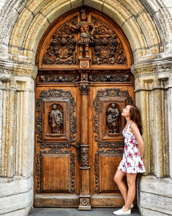Admiring a beautiful old door